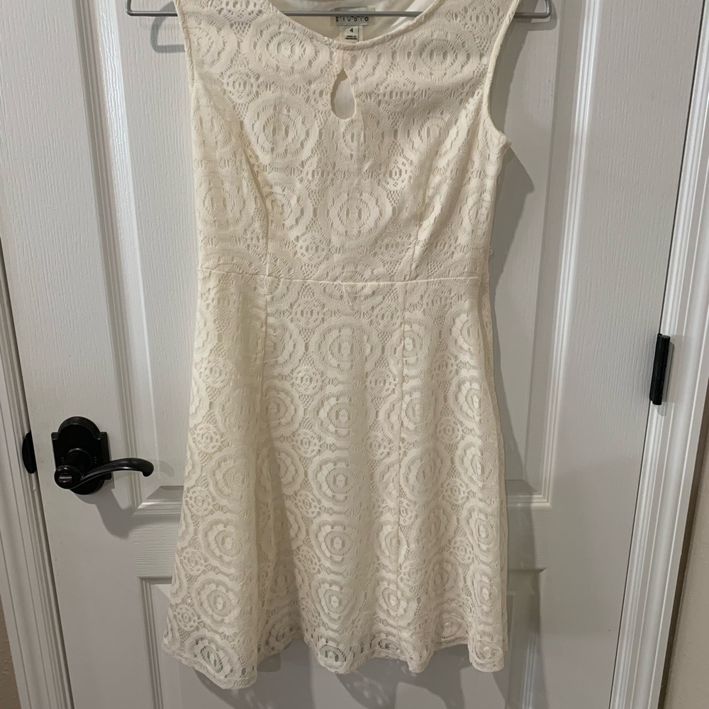 Enfocus Studio White Lace Sleeveless Fit and Flare Dress Sz 4